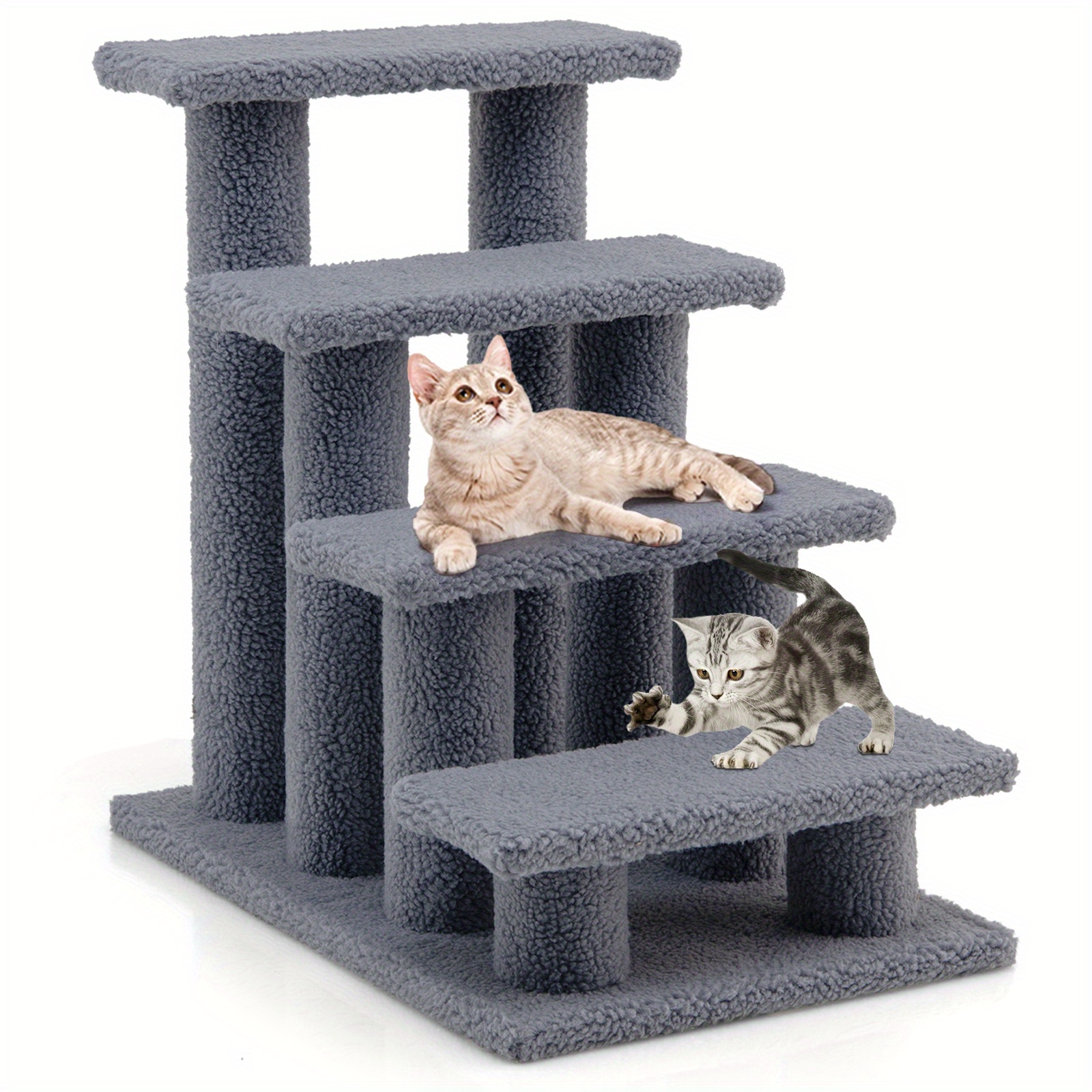 

Costway 24'' 4-step Pet Stairs Carpeted Ladder, Ramp 8 Scratching Post Cat Tree Climber