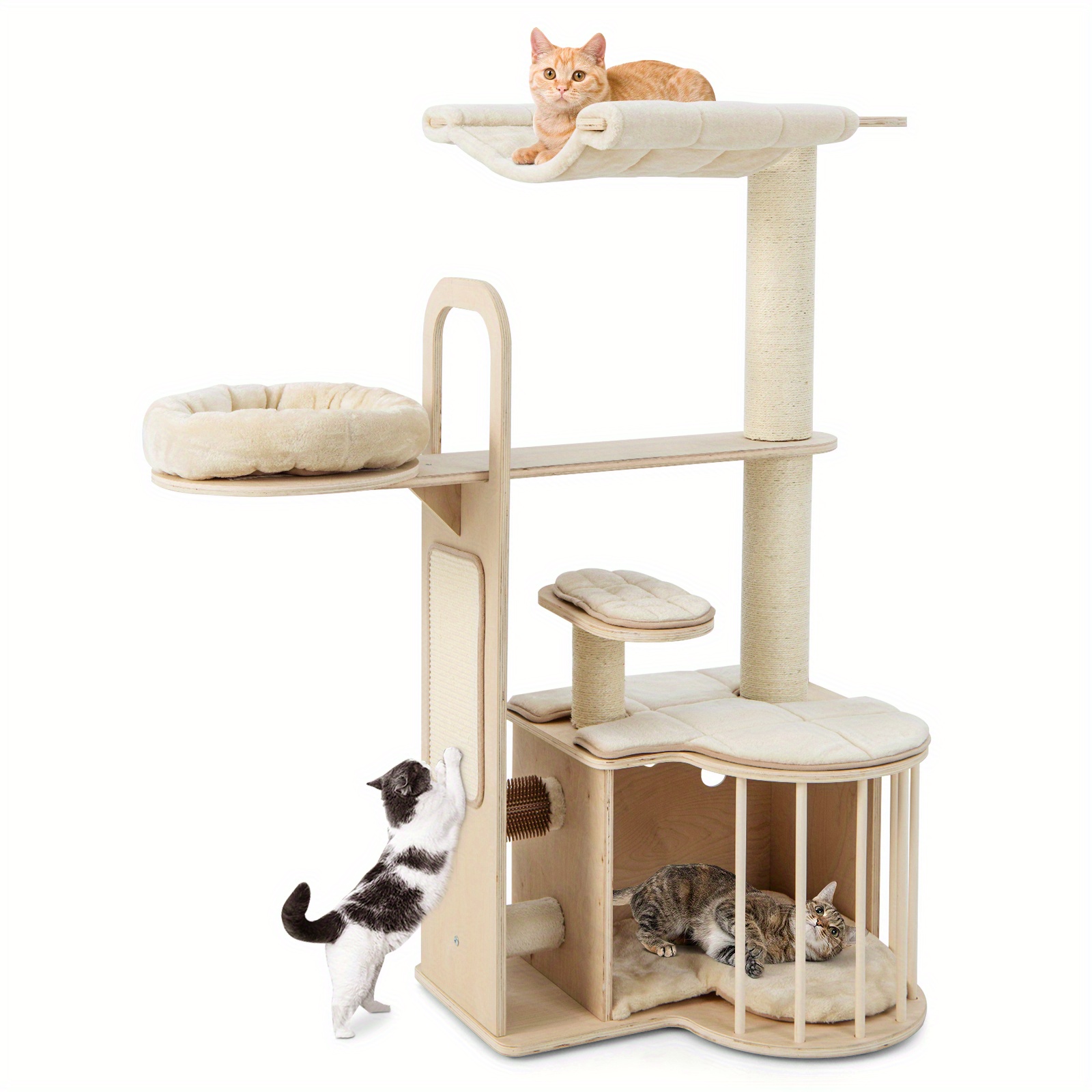 

Costway 55'' Tall Cat Tree Tower Multi-layer Wooden Activity Center W/rest Condo& Hammock