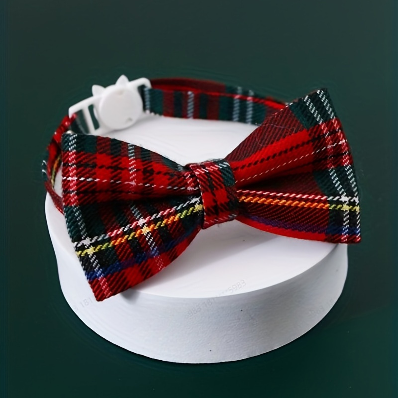 

1pc Adjustable Plaid Bowtie Pet Collar - Nylon Knit Fabric, Bell, For Mini, Toy, Small & Medium Breeds - Non-battery, British Style Pet Accessory For Cats & Dogs