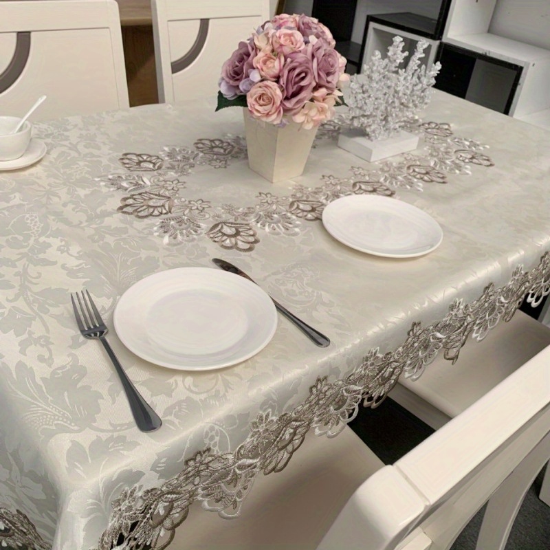 

Elegant Lace-trimmed Polyester Tablecloth - Rectangular, Waterproof & Oil-proof | Perfect For Picnics, Holidays & Home Decor Waterproof Tablecloth Outdoor Table Cloth Waterproof