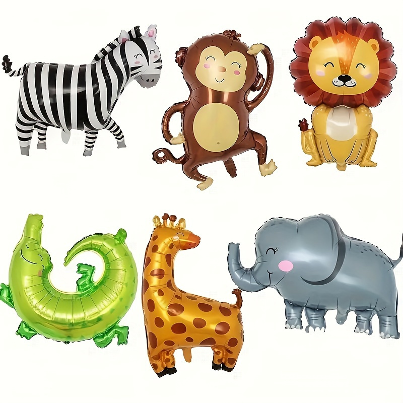 

6-piece Jungle Animal Foil Balloons Set - Perfect For Birthday Parties, Themed Events & Classroom Decorations, Durable Aluminum Film, Indoor Use