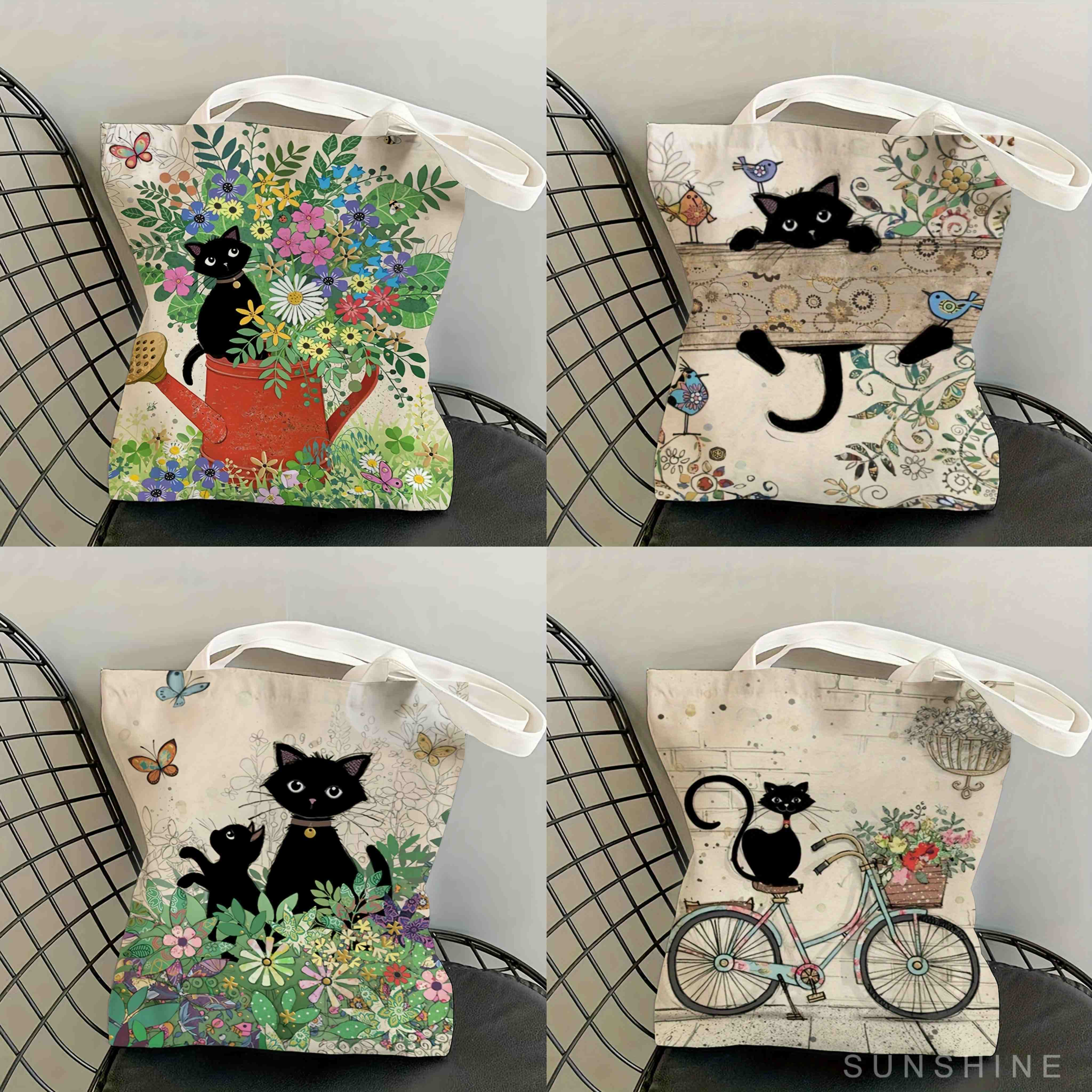 

1pc, Funny Cats Pattern Canvas Tote Bag, Casual Large Capacity Shoulder Bag, Perfect Underarm Bag For Shopping