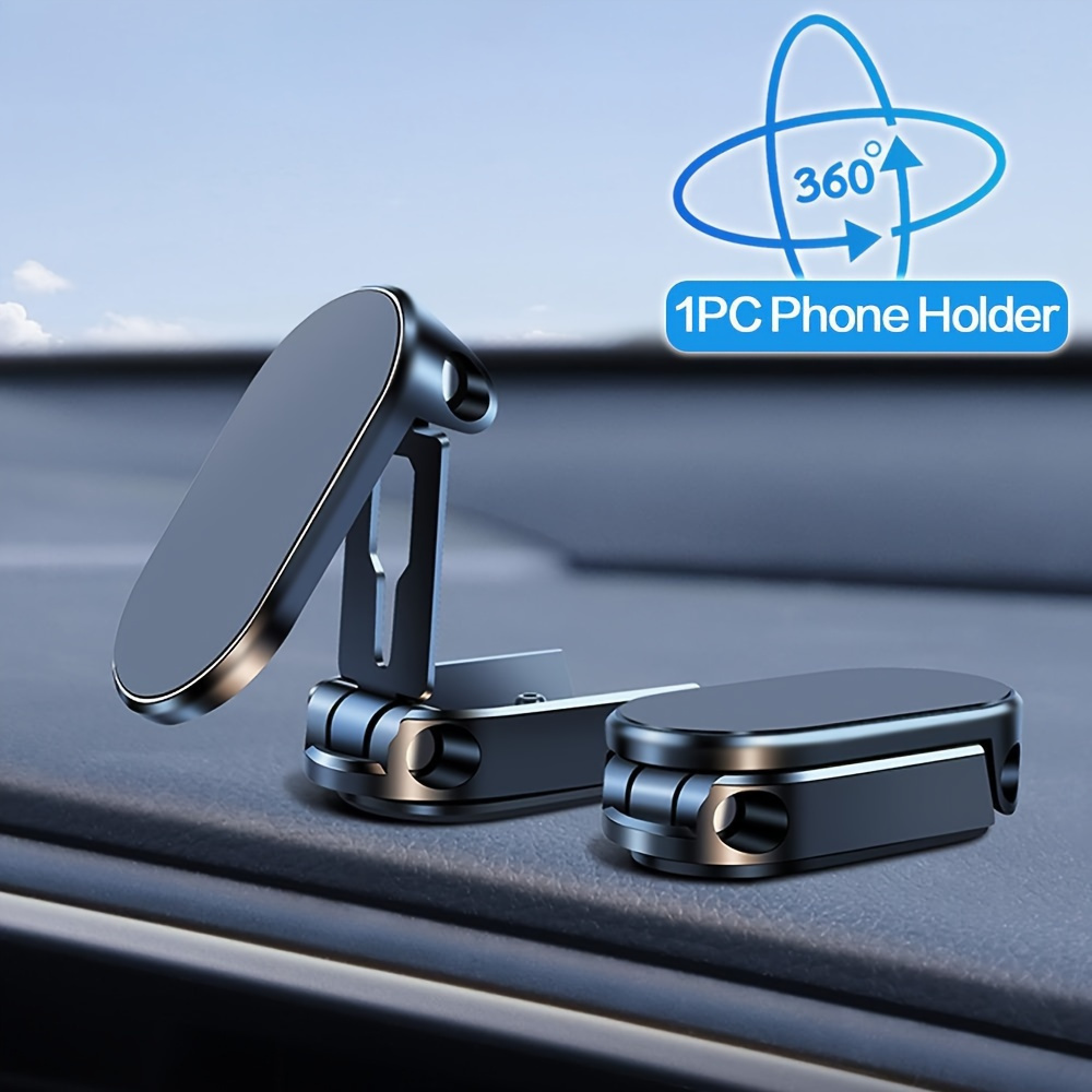 

360° Rotatable Magnetic Phone Holder - Aluminum Alloy Car Mount, Folding Design, 1pc