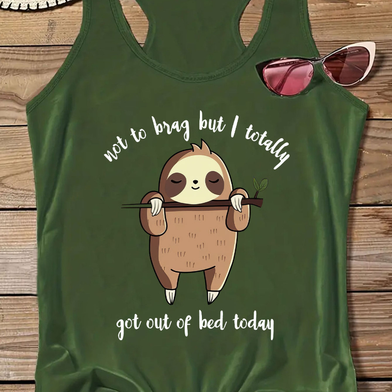 

Plus Size Cartoon Sloth Print Tank Top, Casual Crew Neck Sleeveless Tank Top For Summer, Women's Plus Size clothing