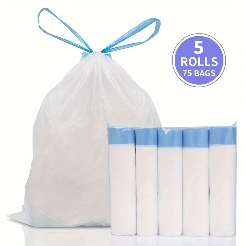 

Extra Thick 75-pack Drawstring Trash Bags - Perfect For Kitchen, Bathroom, Bedroom & Office - Durable Plastic Garbage Can Liners, 15l Capacity