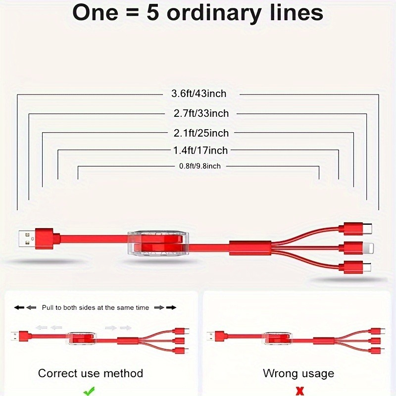 كابل USB قابل للسحب 3 في 1 معتمد من MFI للشحن المتعدد - توافق عالمي مع أجهزة iPhone و Android و Type-C و Micro USB - شاحن محمول للهواتف التفاصيل 0