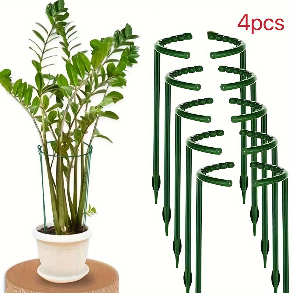 

Set Of 4 Durable Plastic Plant Cages & Supports - Flexible Semicircle Stakes For Climbing Plants, Adjustable Indoor & Greenhouse Growth Aid