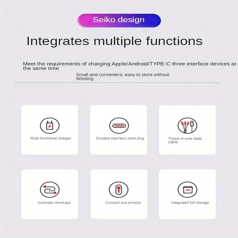 كابل USB قابل للسحب 3 في 1 معتمد من MFI للشحن المتعدد - توافق عالمي مع أجهزة iPhone و Android و Type-C و Micro USB - شاحن محمول للهواتف التفاصيل 2