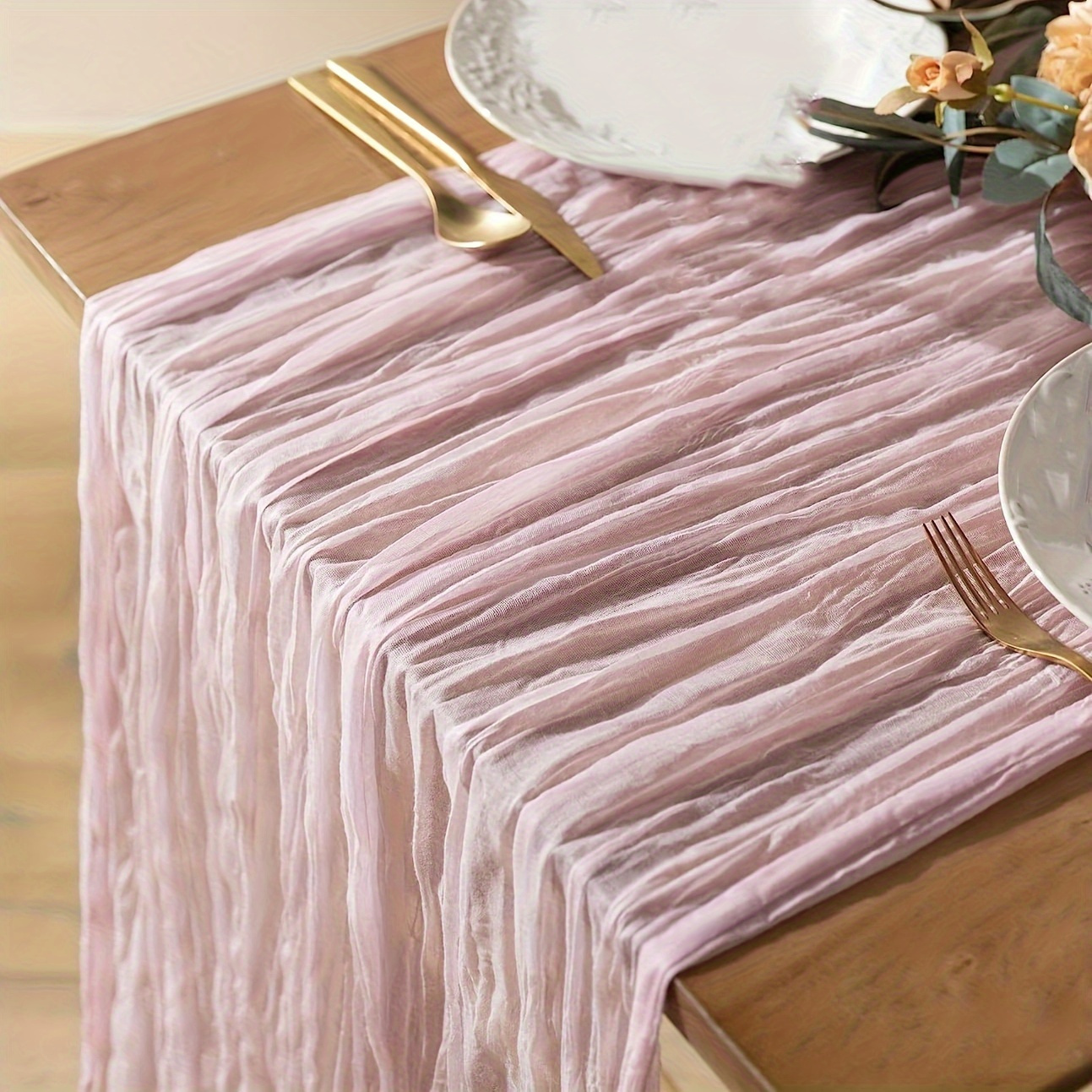 

1pc Square Linen Blend Cotton Weave Woven Pink Cheesecloth Table Runner For Wedding, Bridal Shower, Summer Room Decor - Bohemian Country Style Gauze Tablecloth