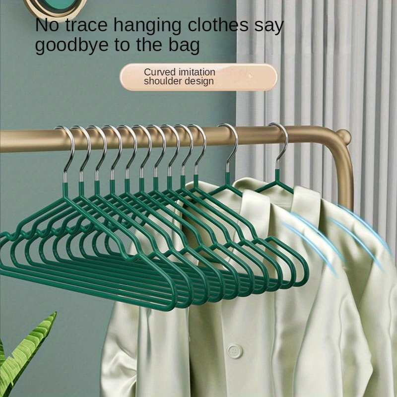 

10-pack Metal Clothes Hangers With Non-slip Dip Plastic Coating, Thickened Adult Hangers For Household Drying And Storage - Traceless Shoulder Design