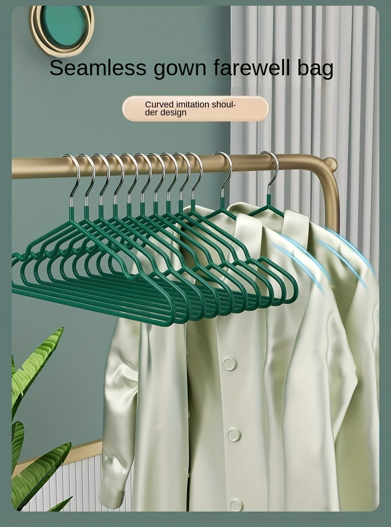 10 pack metal clothes hangers with non slip dip plastic coating thickened adult hangers for household drying and storage traceless shoulder design details 2