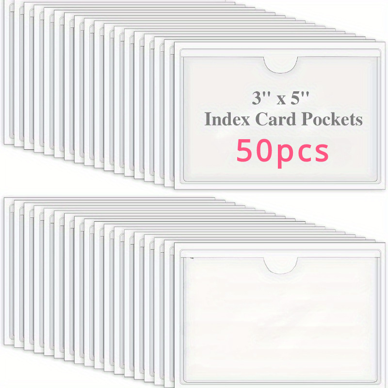 

50 Pack Pvc Index Card Pockets 3" X 5" - Clear, Self-adhesive, Waterproof Label Holders For Storage Bins, Classroom, Office, And Home Organization.
