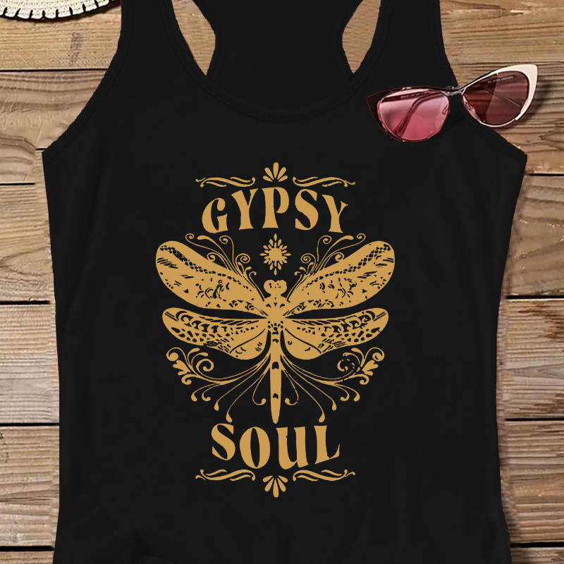 

Plus Size Dragonfly Print Tank Top, Casual Crew Neck Sleeveless Top For Summer, Women's Plus Size Clothing