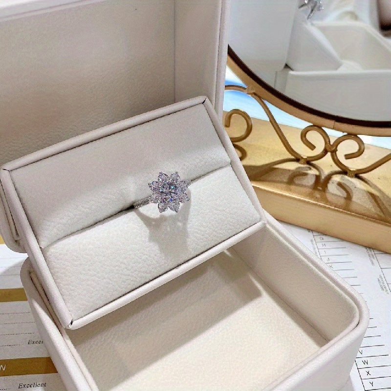 elegant 2 5ct round cut moissanite sunflower ring 925 sterling silvery   engagements anniversaries special occasions details 1