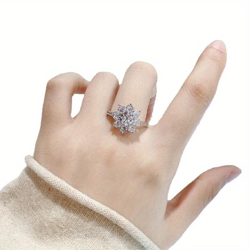 elegant 2 5ct round cut moissanite sunflower ring 925 sterling silvery   engagements anniversaries special occasions details 2