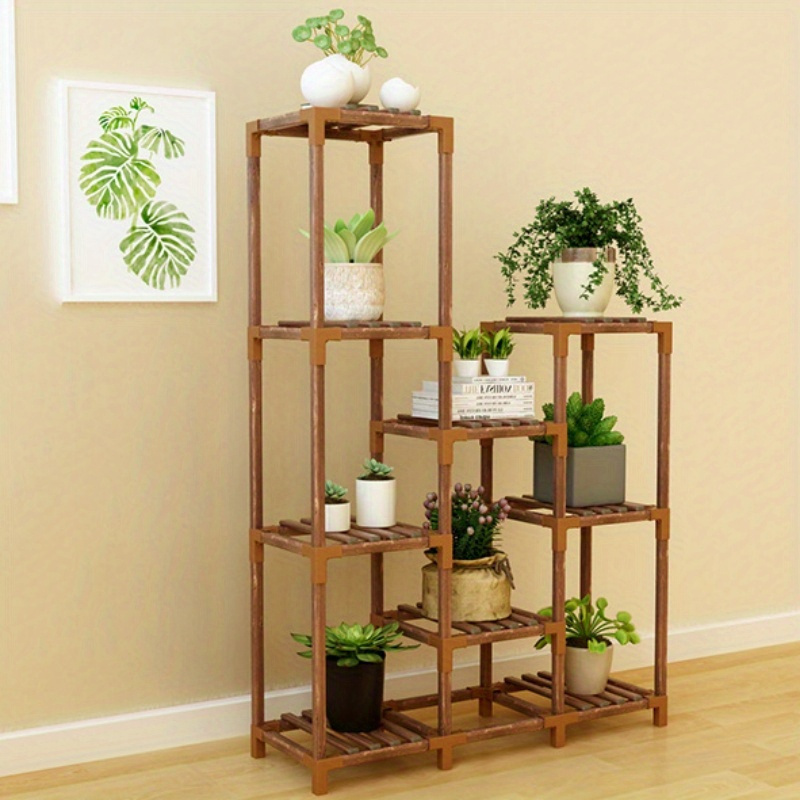 

9 Tier Wood Plant Stand, Indoor Outdoor Rectangle Plant Shelf, Multi-level Garden Flower Rack, Tall Plant Stand Holder For Patio Living Room Corner