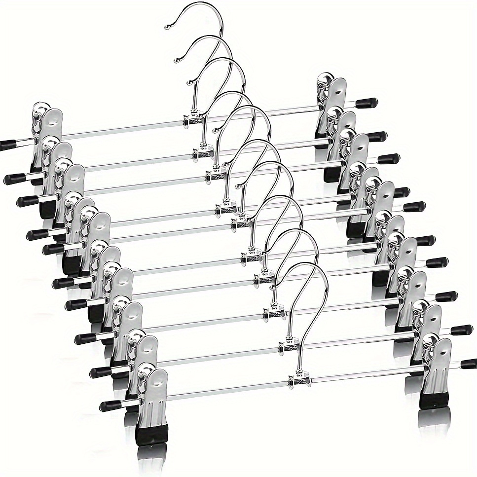 

sleek Design" 10-piece Adjustable Clip Pants Hangers - Non-slip, Durable Metal Skirt & Jeans Racks With Rubber Grip For Secure Holding - Space-saving Wardrobe Organizer For Home And Retail Use