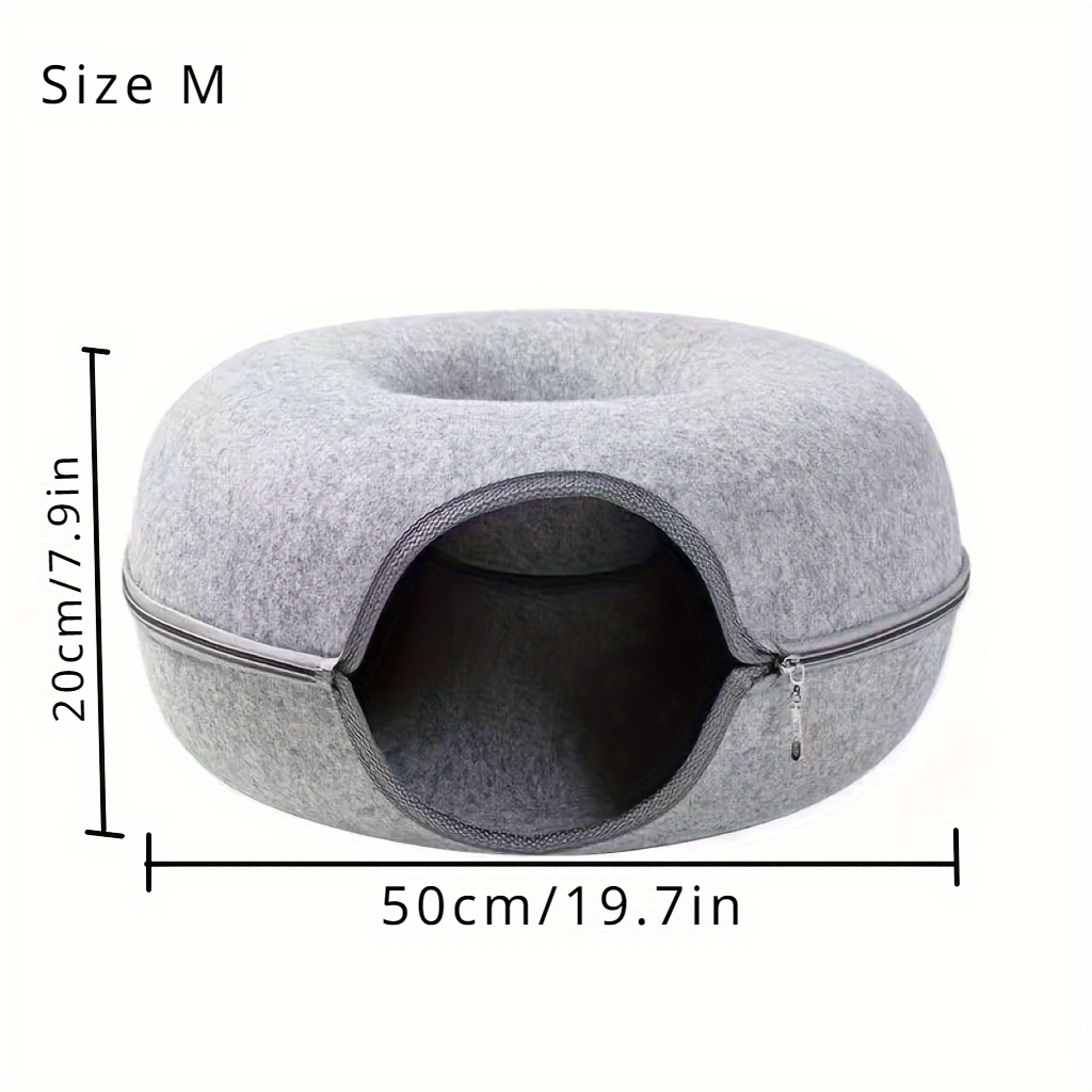 Felt Wool Tunnel Cat House & Condo - Detachable Round Cat Bed, All-Season Nest, Washable Cat Donut Tunnel Bed