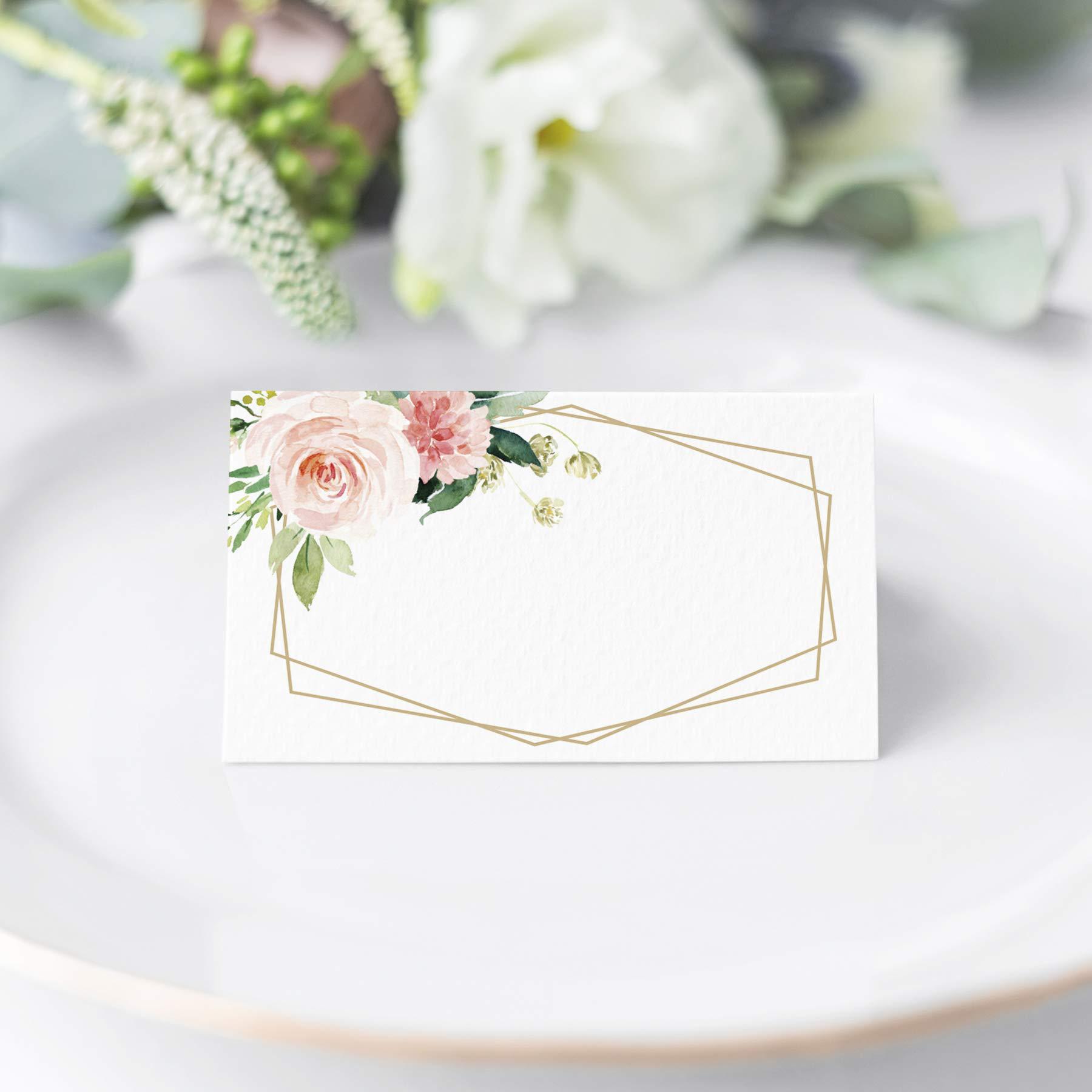 

handcrafted Elegance" Elegant Watercolor Floral Place Cards - 25/10 Pack, Pink Rose Design For Weddings & Events, Writeable Folding Seating Cards