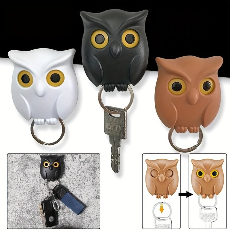 

Charming Owl Magnetic Key Holder - Polished Plastic Wall-mounted Keychain Hook For Home Decor