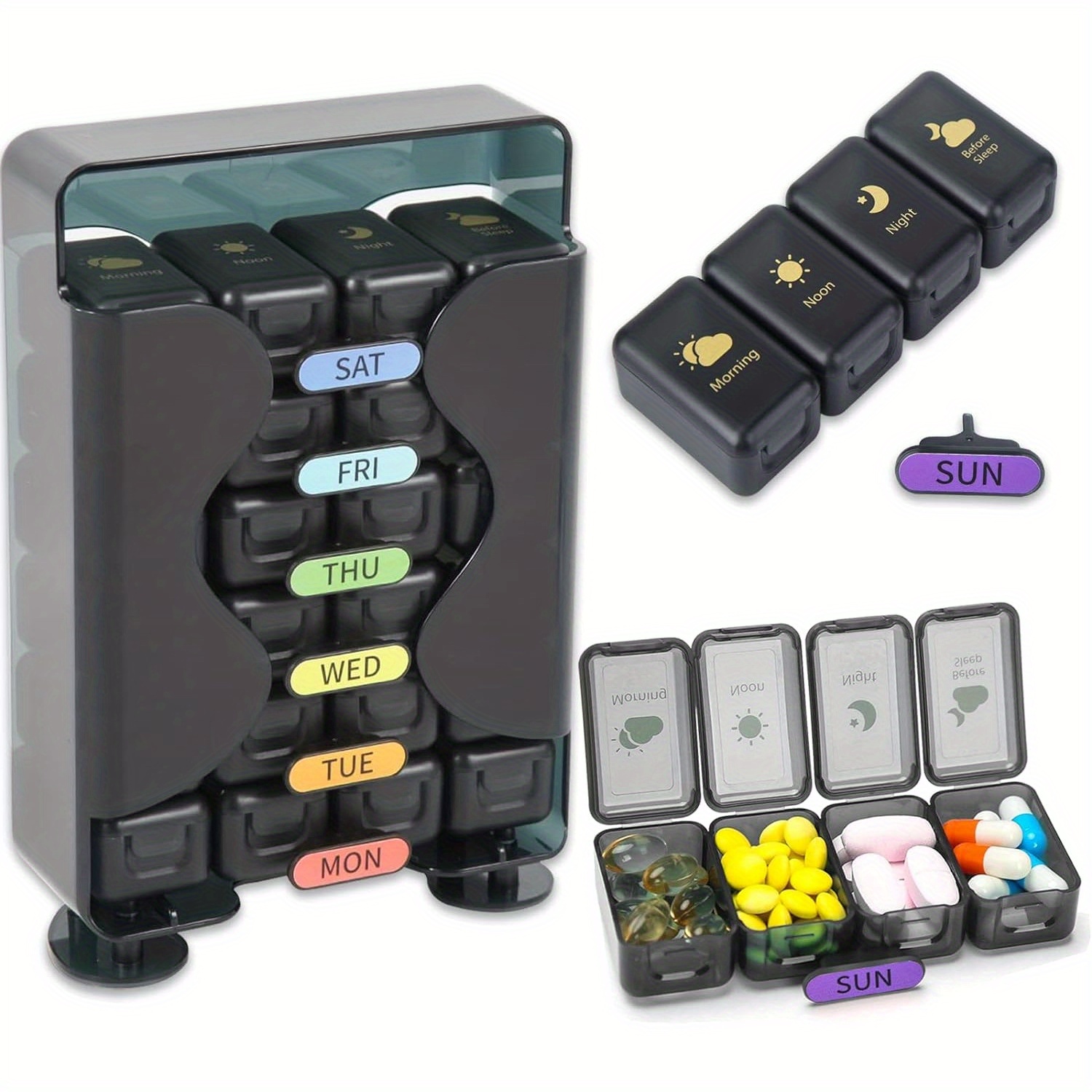 

Large 7-day Pill Organizer With Drawers - Bpa-free, Daily Medicine Case For Pills & Supplements, Locking Compartments, Non-slip Base, Sun-resistant Blue Weekly Pill Box With Day Labels