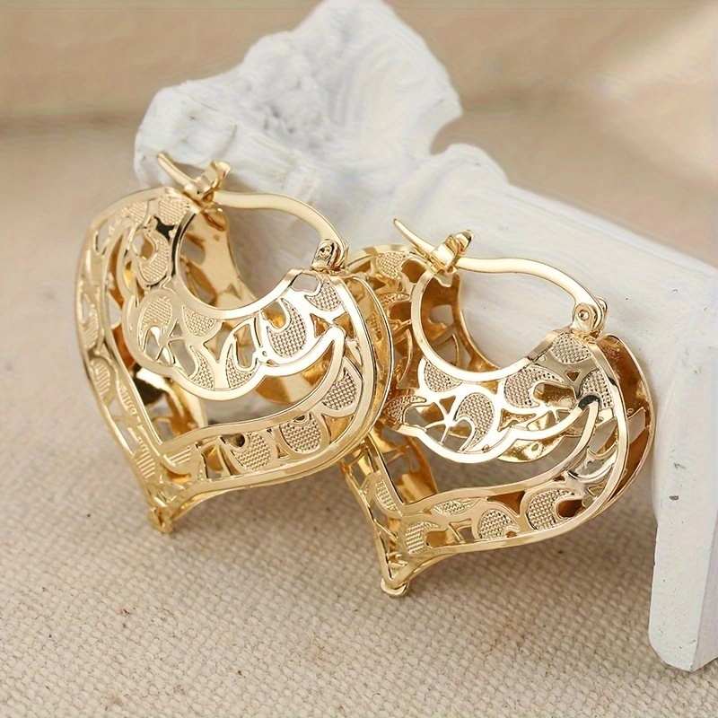 TEMU Trendy Gold Plated Hollow Out Heart Hoop Earrings For Women Fashion Jewelry Accessories Wedding Birthday Gift
