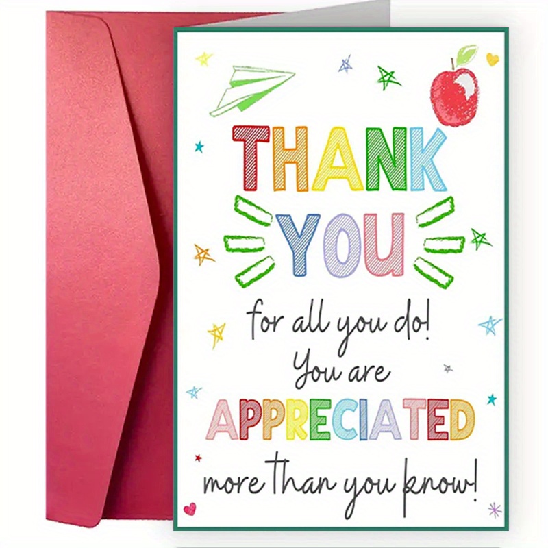 

Teacher Appreciation Thank You Greeting Card - Design For Birthday Or Any , 5x7 Inch With Envelope, Anyone