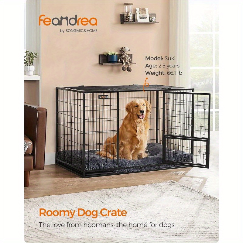 

Feandrea Heavy-duty Dog Crate, Metal Dog Kennel And Cage With Removable Tray, Xxl For Large Dogs, 48 X 29.3 X 31.7 Inches, Black