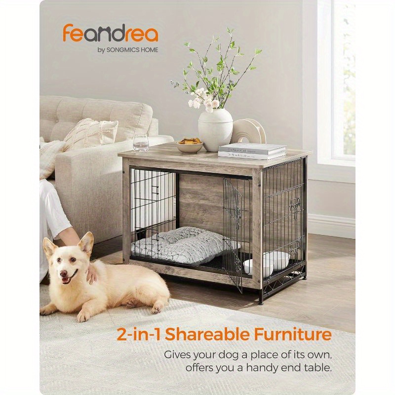 

Feandrea Dog Crate Furniture, Side End Table, Modern Kennel For Dogs Indoor Up To 45 Lb, Heavy-duty Dog Cage With Multi-purpose Removable Tray, Double-door Dog House, Greige