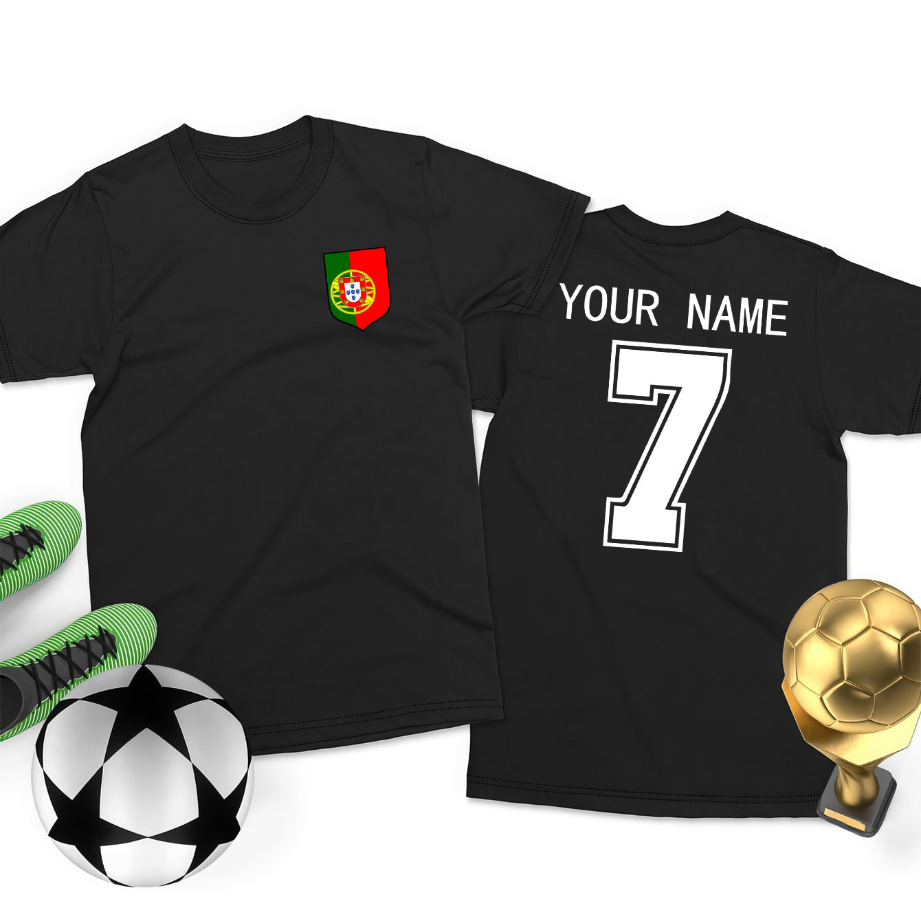 

Euro Portugal Customized Name & Number T-shirt, Casual Crew Neck Short Sleeve Top, Women's Clothing