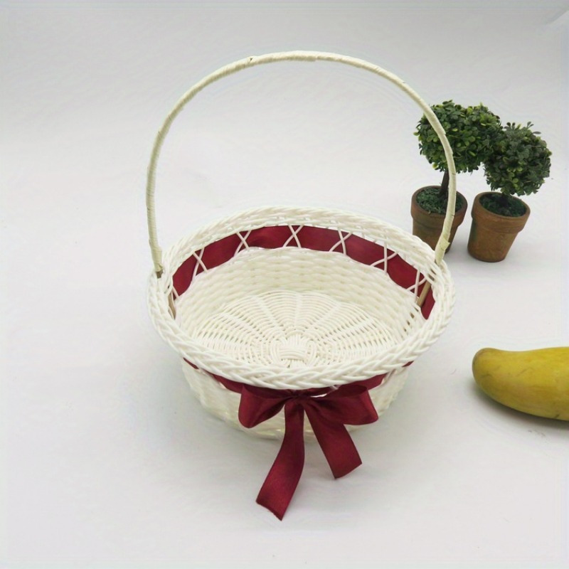 

1pc Handmade Weaving Flower Basket For Wedding Custom Imitation Vine Weaving Handheld Storage Basket Fruit Bread Bride Flower Basket