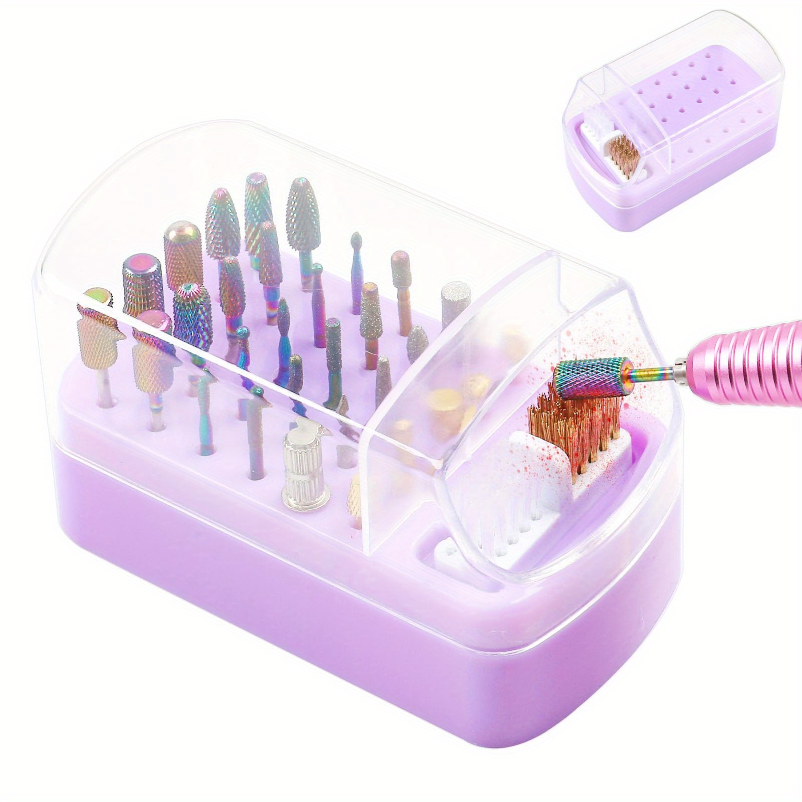 

2-in-1 Nail Drill Bit Holder & Cleaner - 30-slot Dustproof Display Stand With Brush Case For Manicure Tools