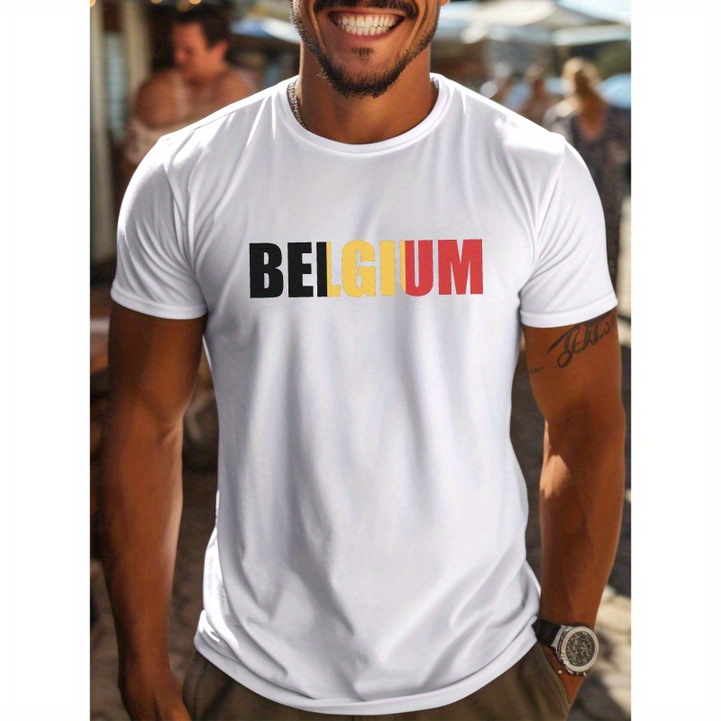 

Belgium Print Tee Shirt, Tees For Men, Casual Short Sleeve T-shirt For Summer