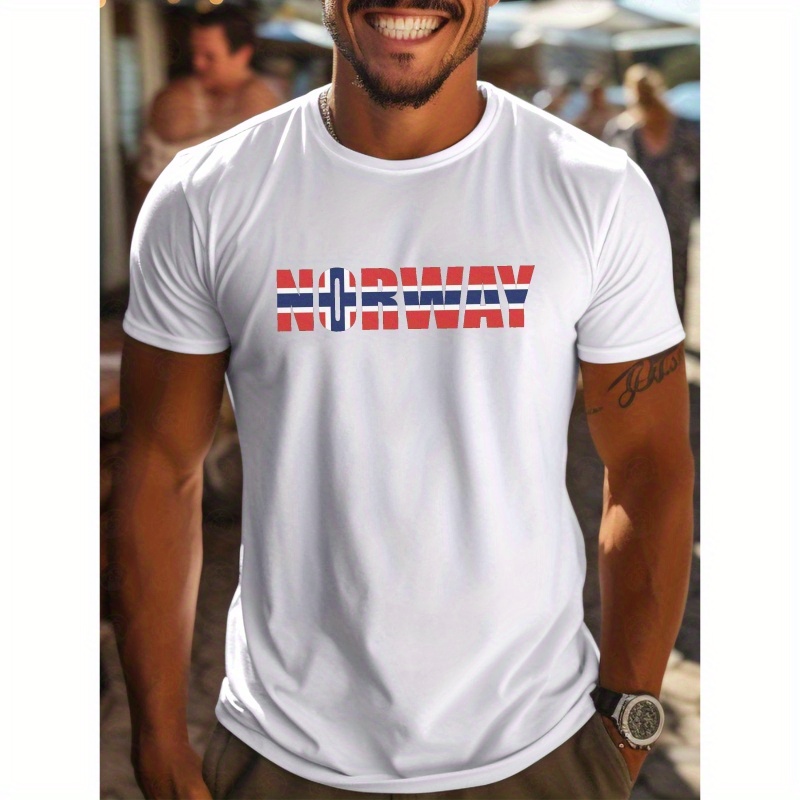 

T-shirt imprimé NORWAY, T-shirts pour hommes, T-shirt décontracté à manches courtes pour l'été