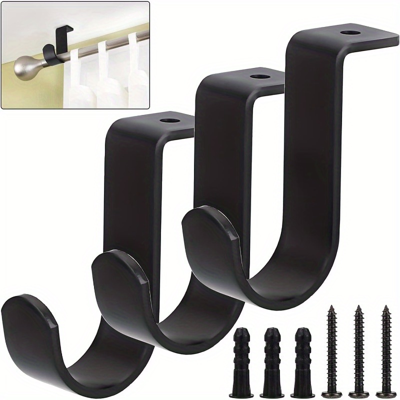 

Metal Curtain Rod Holders, Set Of 3 - Glam Style Heavy Duty Ceiling Mount Brackets For 5/8-1 Inch Rods, Perfect For Living Room And Bedroom Drapery - Black