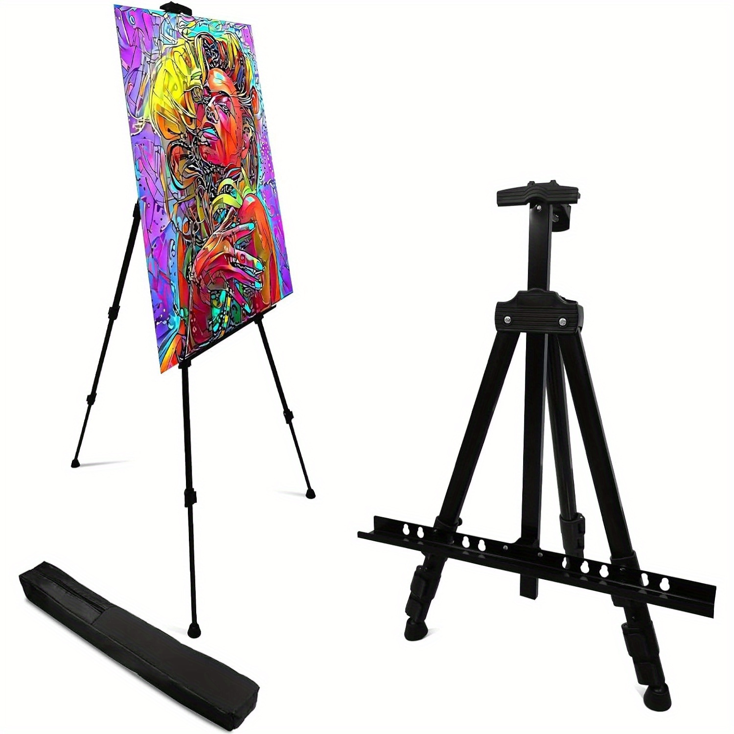 

1 pc Chevalet d'artiste en fer, trépied métallique réglable pour la peinture, le dessin et l'exposition, utilisation polyvalente sur table/sol, portable avec sac de transport, hauteur réglable 20"-65