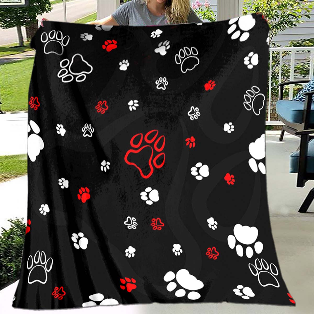 

Cozy 3d Pet Paw Print Soft Flannel Throw Blanket - Perfect For Sofa, Bed, Picnic, And Car Naps - Durable Polyester, Large Size