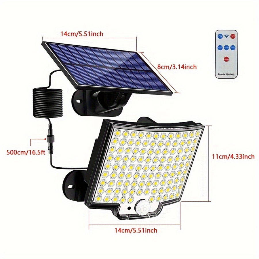 1pc 2pcs solar powered light 106 leds solar motion sensor light with controller 120 lighting angle solar light for home