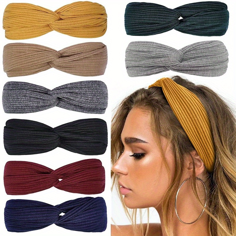 

Cotton Knit Headbands For Women - Stretchy Elastic Hair Bands With Stylish Knotted Design - Versatile Solid Color Accessories For All Hair Types