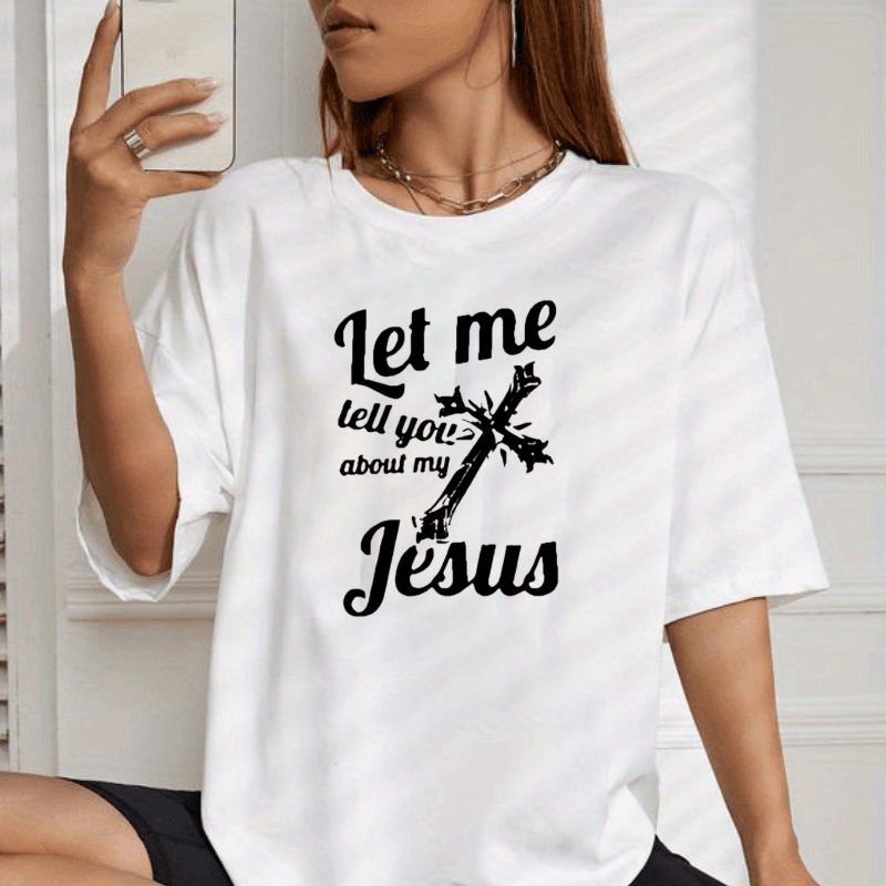 1pc     you about my   크로스 그래픽 티셔츠, 블랙 폴리에스터 히트 전송 diy 티셔츠, 개인화된 패션을 위한 종교 신앙 의류