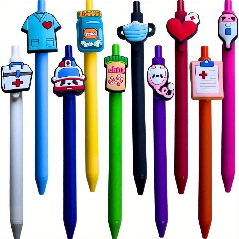 

5pcs Cartoon Doctor And Nurse Themed Gel Ink Rollerball Pens, Medium Point, Smooth Writing, Durable Plastic, Cute Medical Design, Ideal For Healthcare Professionals And Students
