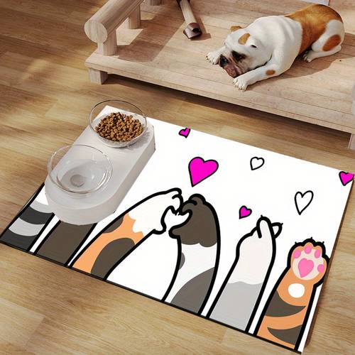 1pc Cat Paw Love Print Pet Feeding Mat, Absorbent Quick Drying Bowl Mat Multipurpose Drying Mat Easy To Clean No Stains Food Dining Mat