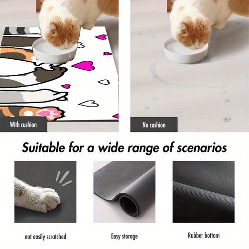 1pc Cat Paw Love Print Pet Feeding Mat, Absorbent Quick Drying Bowl Mat Multipurpose Drying Mat Easy To Clean No Stains Food Dining Mat