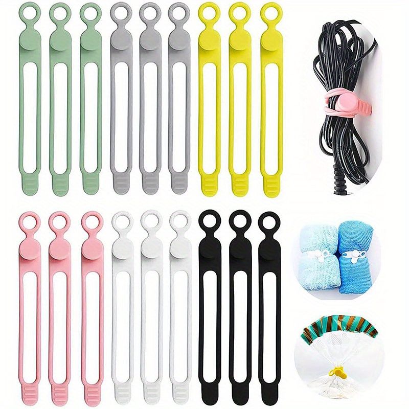 30pcs Colorful All-Purpose Silicone Ties, Cable Straps, Bread Tie, Household Snake Ties, Twist Ties, Reusable Rubber Straps Holder, For Cord...