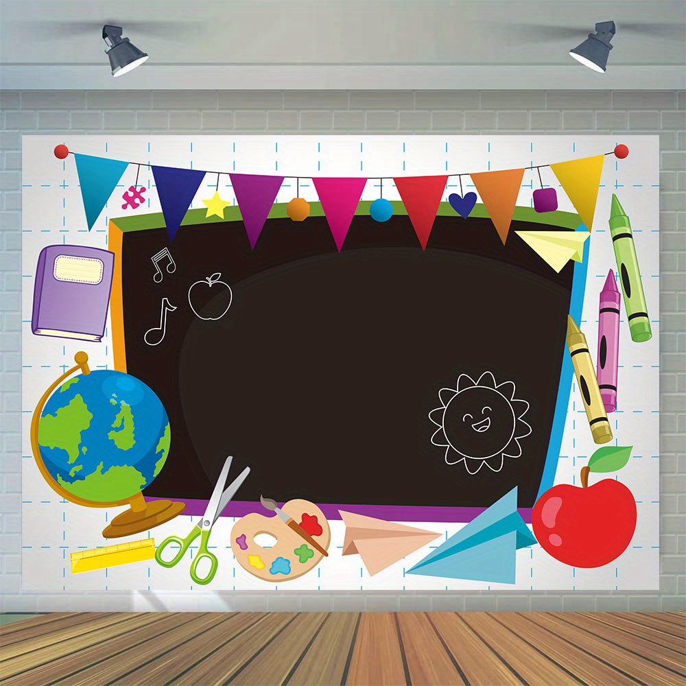 

1pc, Welcome Back To School Photography Backdrop, Vinyl, Learning Tools Chalkboard Background Classroom Party Banner, First Day Of School Party Decorations Photo Booth Props