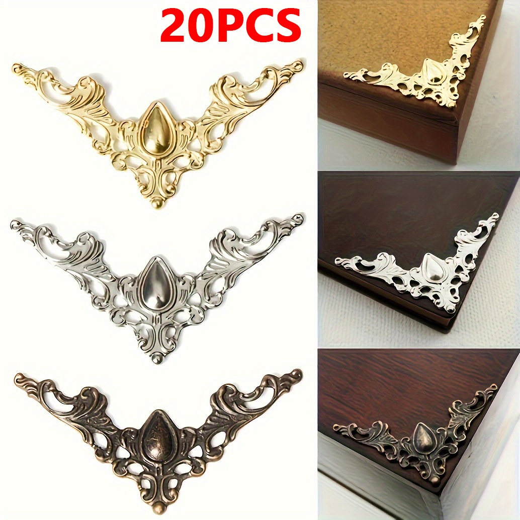 

20pcs Antique Bronze Finish Iron Corner Protectors, Vintage Craft Embellishments For Gift Jewelry Boxes, Furniture Decorative Corners, Diy Scrapbooking Accessories