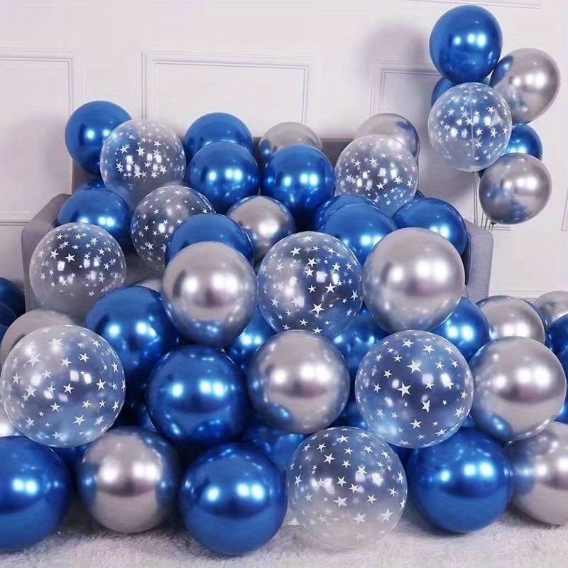 

45-piece Blue & Chrome Metallic Balloon Set - Perfect For Weddings, Anniversaries, Birthdays & More - Durable Latex Helium Balloons For Indoor Celebrations Balloons Decoration Set For Balloons