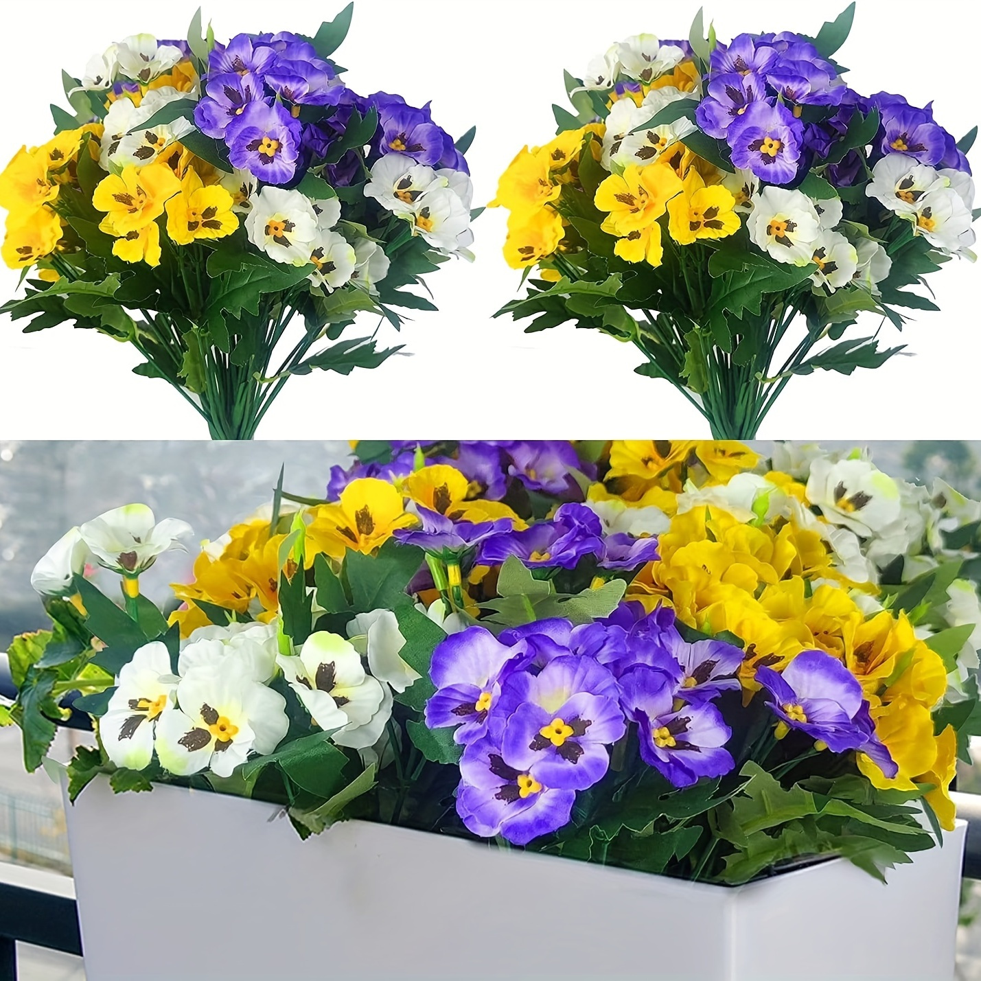 

Faux Purple Pansy And Daisy Flowers - 6 Bundles For Home, Wedding, And Garden Decor