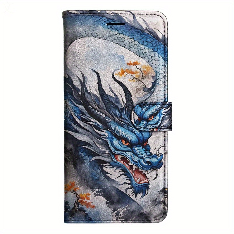 TEMU Phone Case - Blue Dragon Pu Flip Wallet Case For S8 S9 S10 M10 A30s A50s Note 10 20 A10s A20s A51 A71 S20 A11 A31 S20 S21 A42 A12 M12 A32 A52s