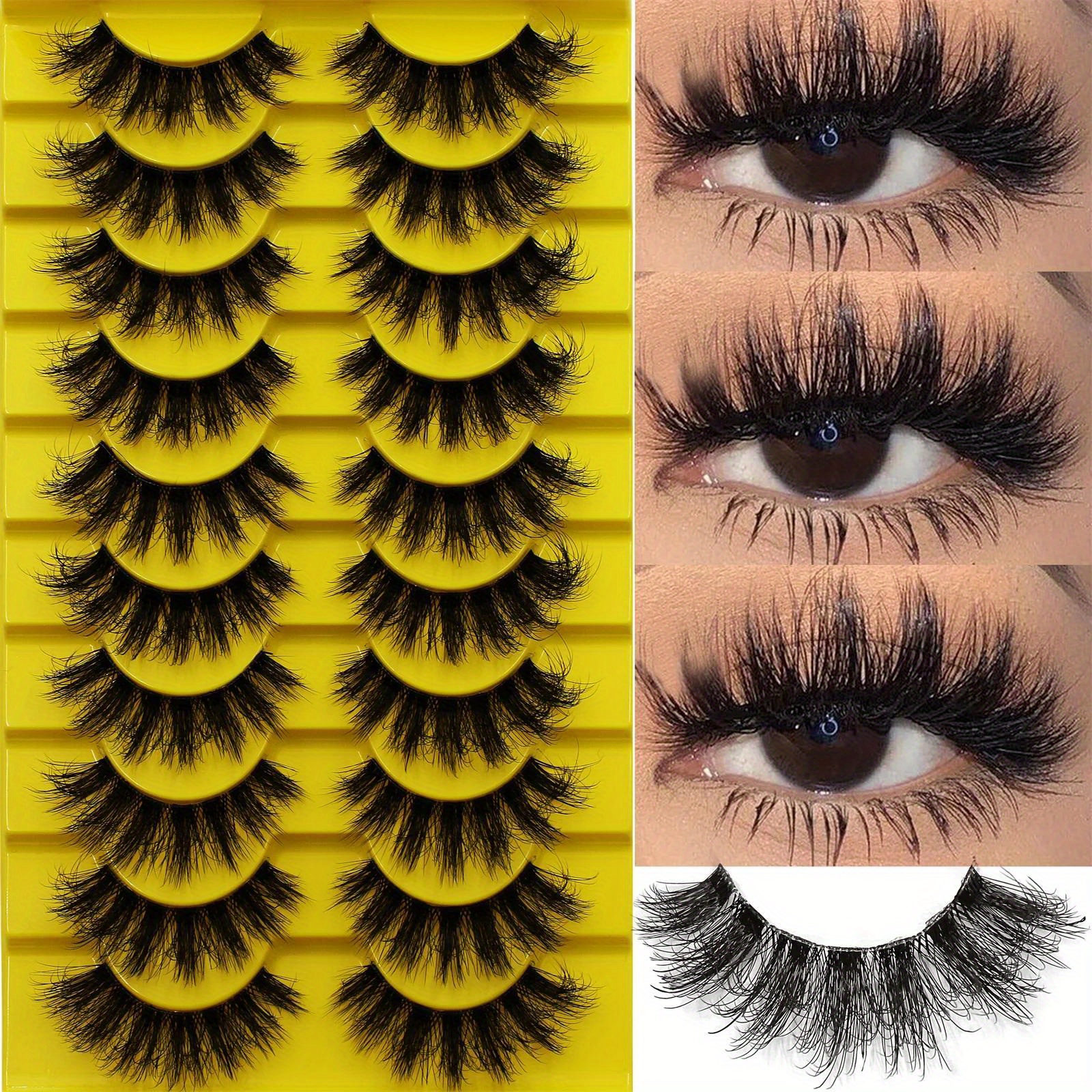 

10 Pairs 3d Russian Strip False Eyelashes, Fluffy Thick Faux Lashes, Unscented Full Volume Fake Lash Set